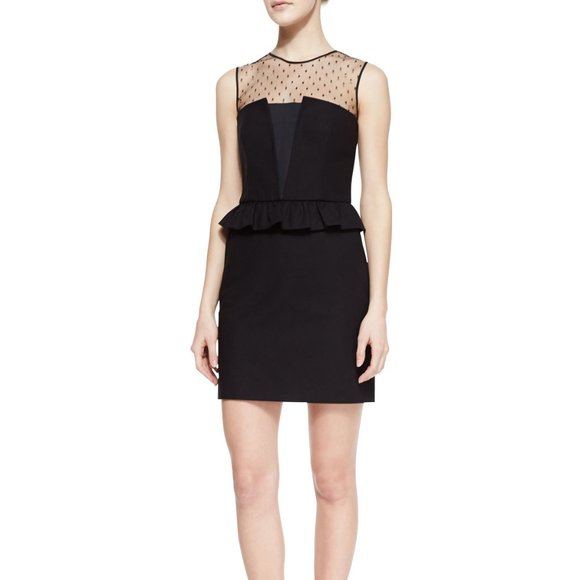RED Valentino Stretch Cotton, Faille, and Point D'esprit Peplum Dress, B… - Picture 1 of 9